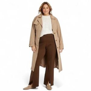 Ava & Viv Pants 1XL Brown Front Hem Slit Flare Leg Stretch Closet Staple
